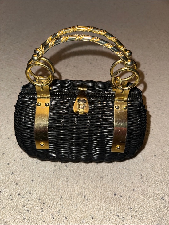 Source Unknown Handbags - Vintage Black Woven Handbag with Gold Hardware